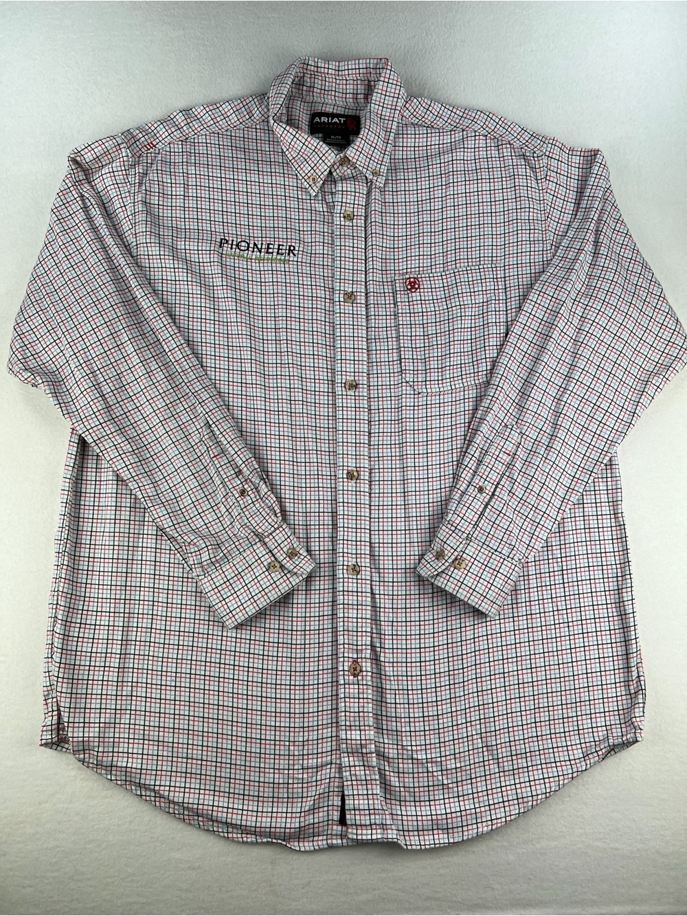 Ariat FR Mens Fire Resistant Button Down Work Shirt Red & Blue Checkered Sz XL